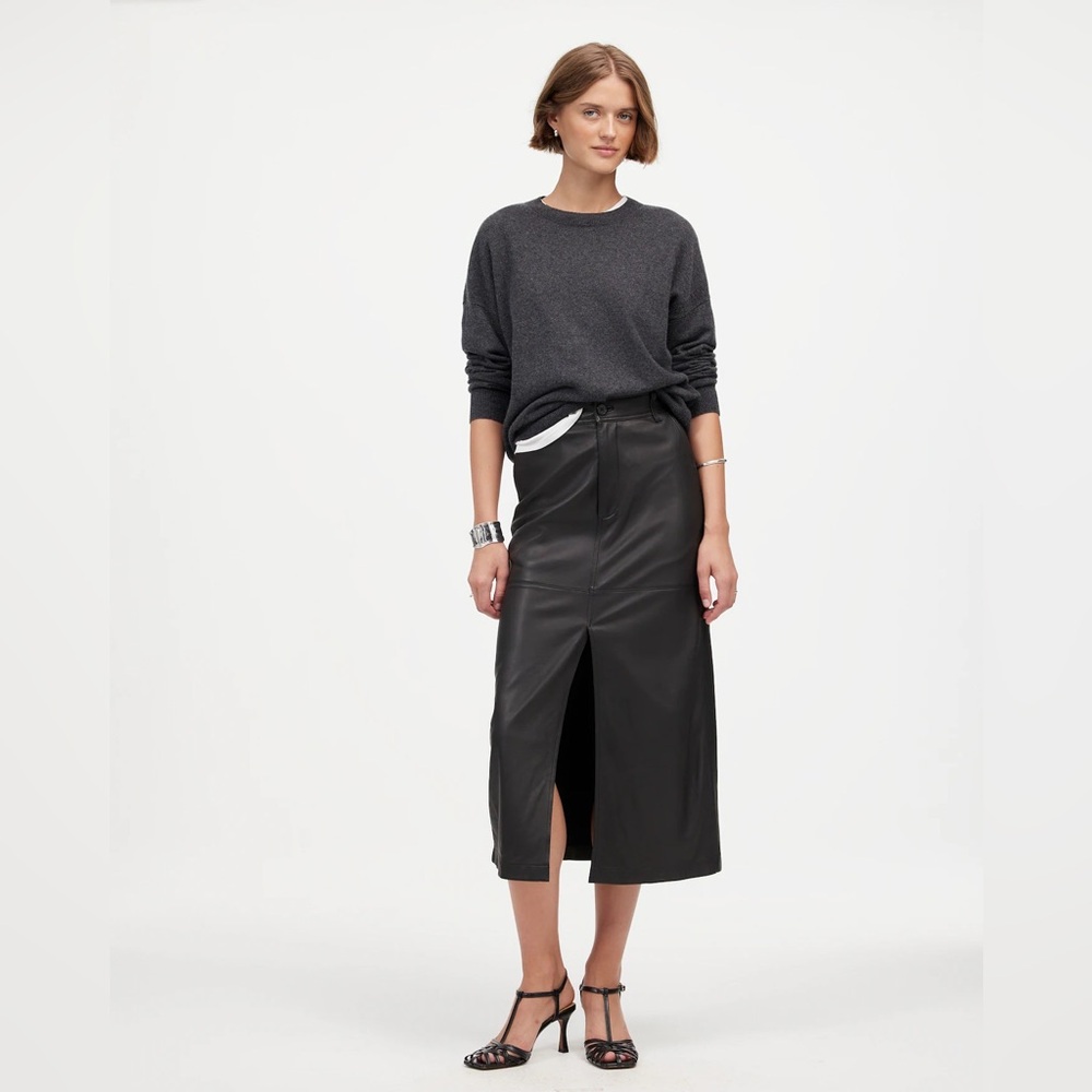 NWT Madewell Black Leather Midi Skirt Size 2